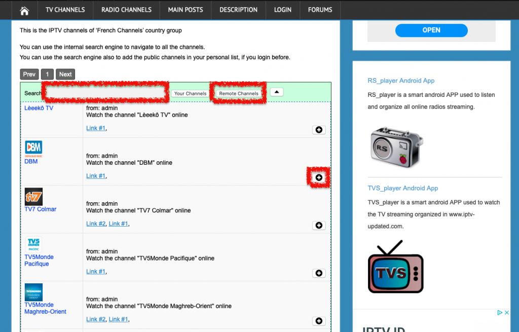 search channels from remote in iptv-updated.com
